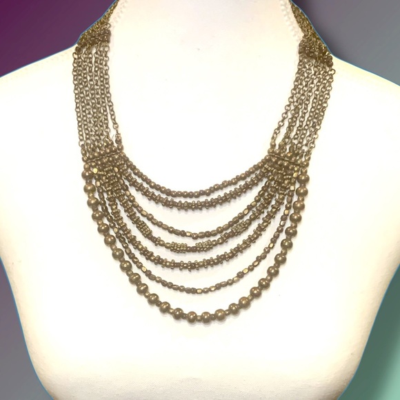 Boho Brass Beaded Necklace Stack multi strand Pirate Twee Cottagecore Baddie 70s - Picture 8 of 10